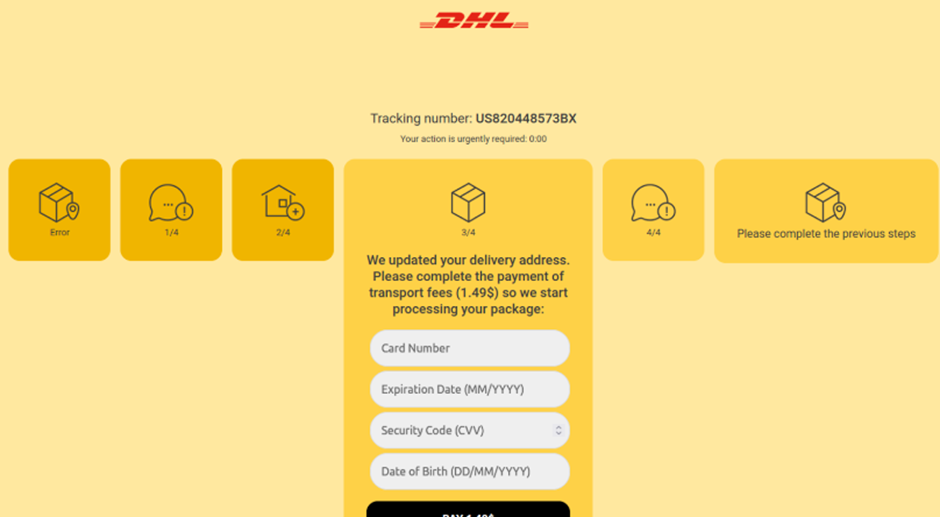 Fake DHL Phishing - Credit Card Form
